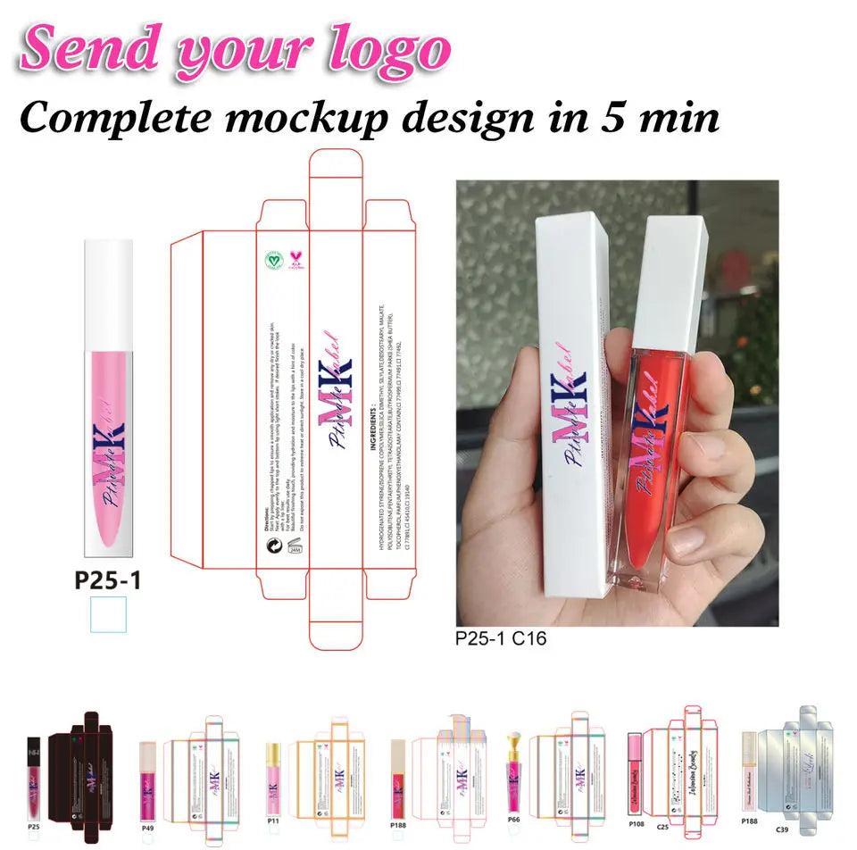 10pcs Custom Logo Waterproof Vegan Glitter Lip - plumping  Lip Gloss