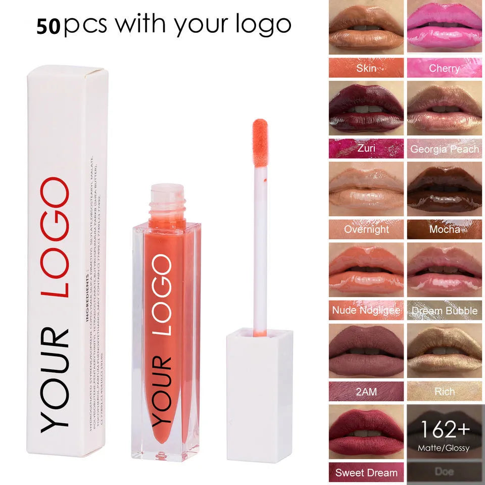 10pcs Custom Logo Waterproof Vegan Glitter Lip - plumping  Lip Gloss